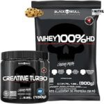 Whey Protein 100% HD Pure 900g Isolado - Hidrolisado - Concentrado Refil + Creatina Turbo 150g - Kit Para Ganho de Massa Muscular e Força - Black Skull (Refil Whey 100% Cookies + Creatina 150g)