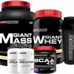 Kit Giant Mass 3kg + Giant Whey 900g + BCAA 4.5 250g + 2x Creatina 100g + Coqueteleira - Bodybuilders Sabor Baunilha